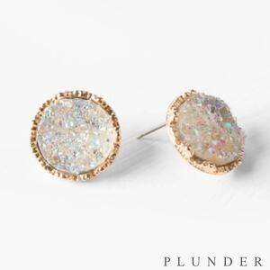 New Plunder “Jean” White Iridescent Druzy Stud Earrings (.75")